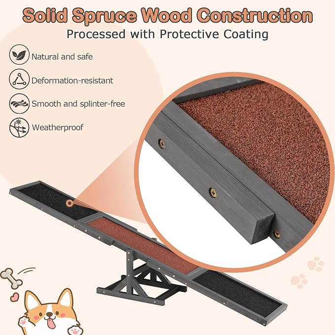 PETSITE Wooden Dog Agility Seesaw, Dog Exercise & Play Set, Outdoor Run Game Toy - Image 6