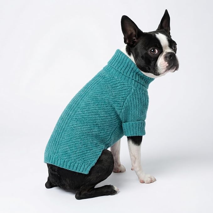Fitwarm Medium Turtleneck Dog Knitted Sweater, Teal Blue Thermal Winter Dog - Image 3