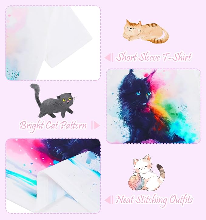 Funnycokid Girls Shirts Cat T Shirt Size 5-12 Clothes - Image 5