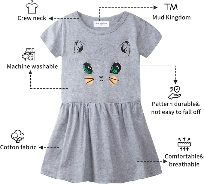 Mud Kingdom Little Girls Dresses Cotton Summer Holiday Cute Cat Dress Short - Image 2