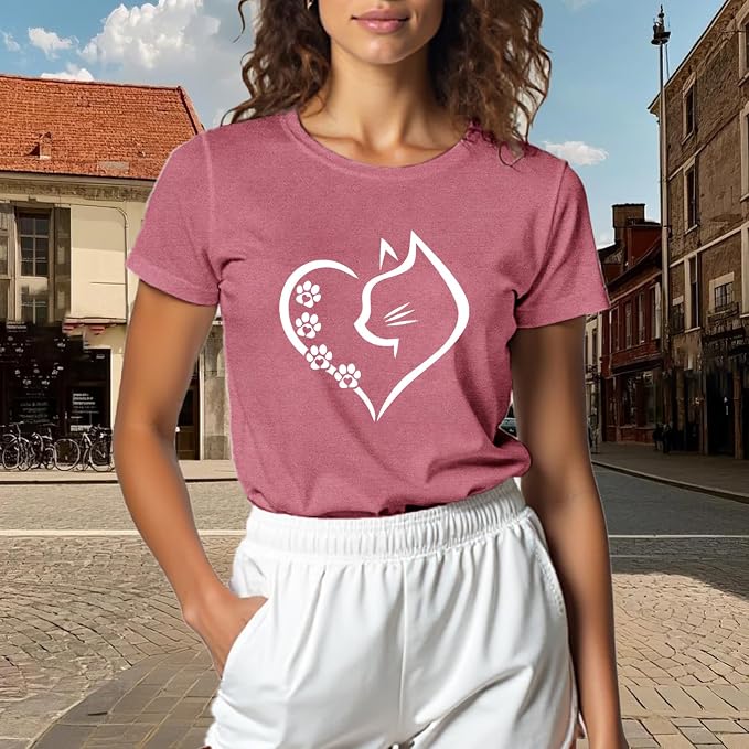 Cat Shirts for Women Cat Mom Tshirts Pet Lover Shirt Cats Paw Print Tee Tops - Image 4