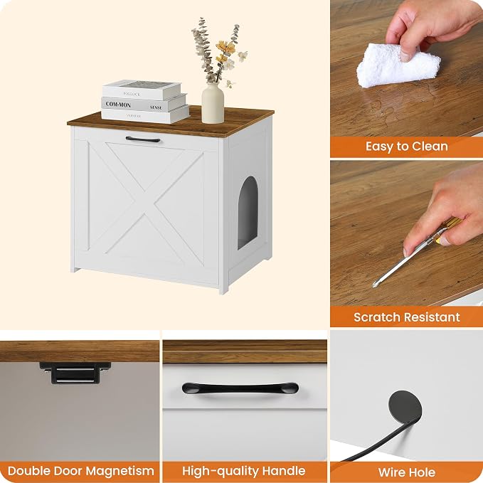 Dwanton Cat Litter Box Furniture Hidden, Cat Litter Box Enclosure, Reversible - Image 6