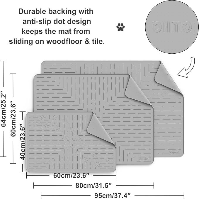 OHMO Cat Litter Mat Trapping Mat Premium Silicone Rubber 23.5x16 Ash Grey - Image 2