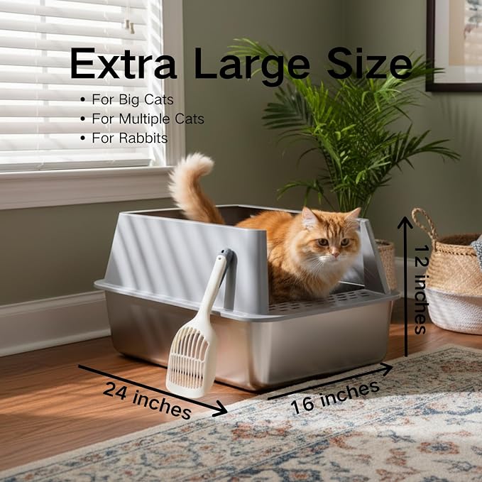 XL Stainless Steel Litter Box 2 Pack, Easy Clean, Non Stick & No Smell - Image 2