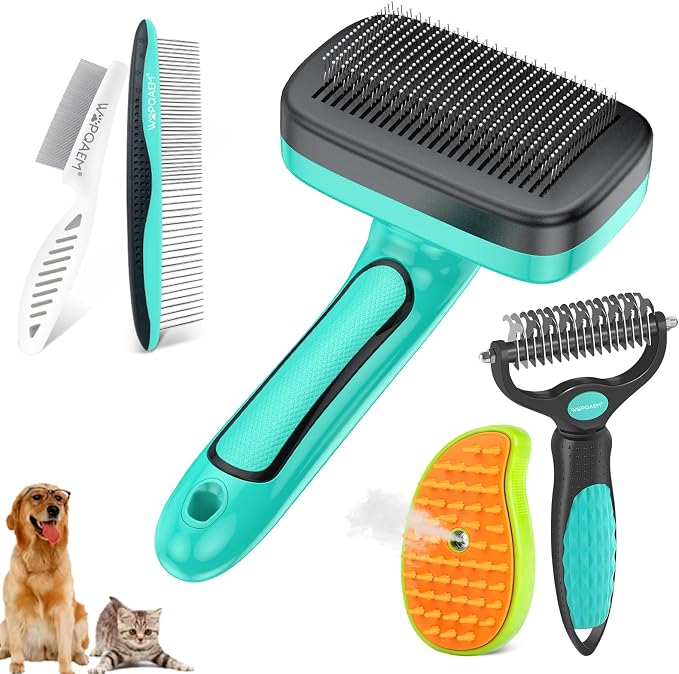 6 PCS Self Cleaning Slicker Brush & Undercoat Rake & Bath Brush & Flea Comb & by WOPQAEM%C2%AE