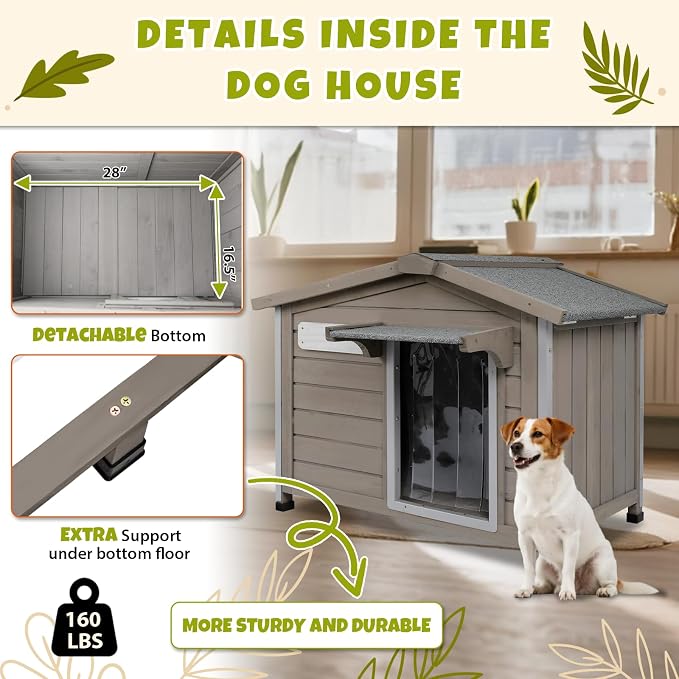 PetsCosset 30.1" L Large Dog House Outdoor & Indoor, Fir Wood Dog Kennel - Image 6
