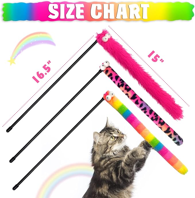 3 Pack Cat Wand Toy, Rainbow Cat Feather Toys - Image 5