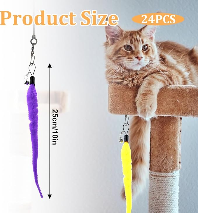 24 PCS Cat Worm Toy Refills, Cat Wand Toy Replacement Interactive Cats Wand - Image 2