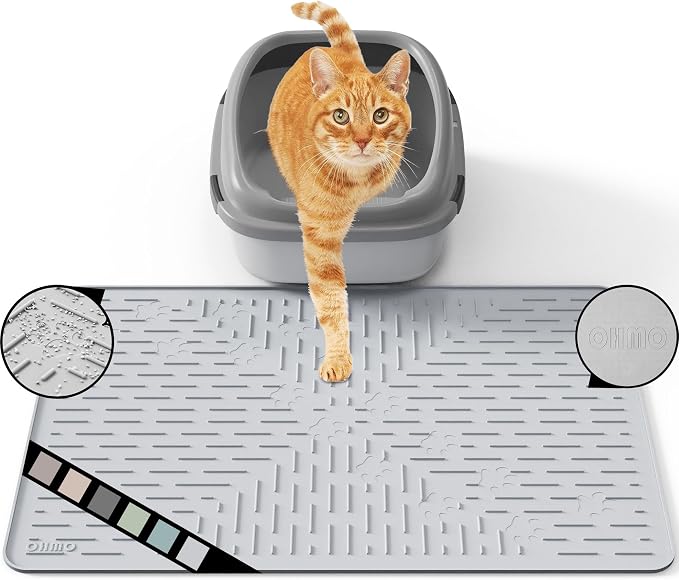 OHMO Cat Litter Mat Trapping Mat Premium Silicone Rubber 23.5x16 Ash Grey by OHMO