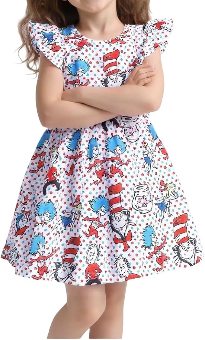 Baby Girls Spring Summer Cat in The Hat Dress Girls Flutter Sleeve Boutique by Unknown
