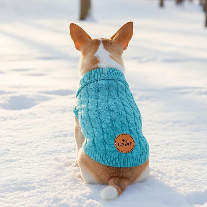 Personalized Dog Sweater with Leather Patch Name Custom Pullover Winter Clothes - Image 8
