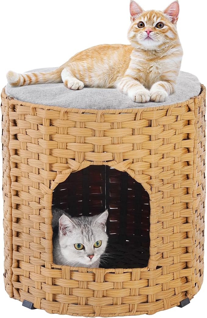 Cat House for Indoor Cat, Large Double Cat Houses Cat Bed Cave, Handwoven by SETVSON