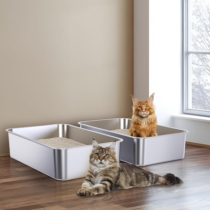 Stainless Steel Litter Box, 23.6"x15.7"x6" Metal Litter Box 4 Pack, Non Stick - Image 5