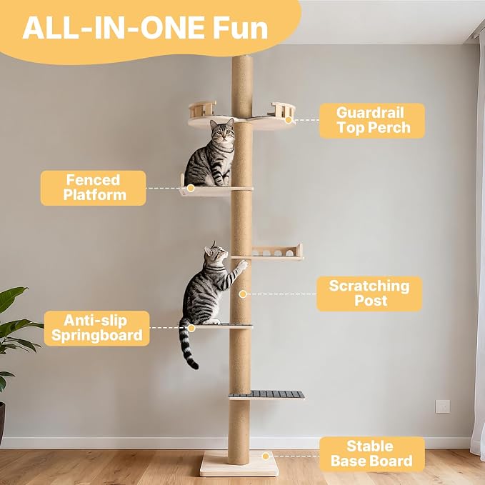 Veehoo Floor to Ceiling Cat Tree, Adjustable Height Tall Climbing Tower - Image 5