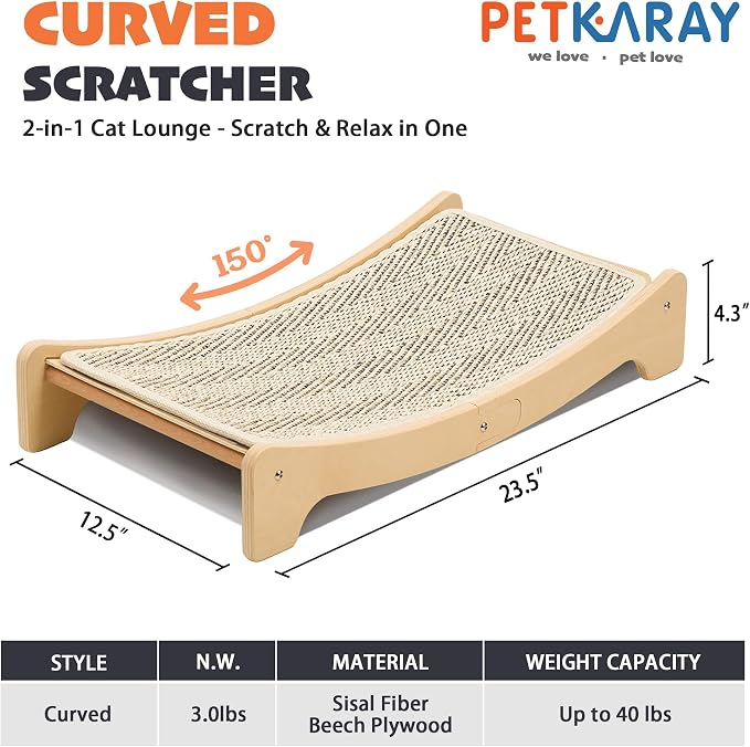 PETKARAY Sisal Cat Scratching Board, Curved Sisal Cat Scratcher, Large Indoor - Image 2