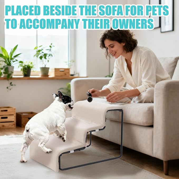 Dog Stairs for Small Dogs 15.4" H, 3-Step Pet Bed Stairs for Dogs to Get On Bed - Image 4