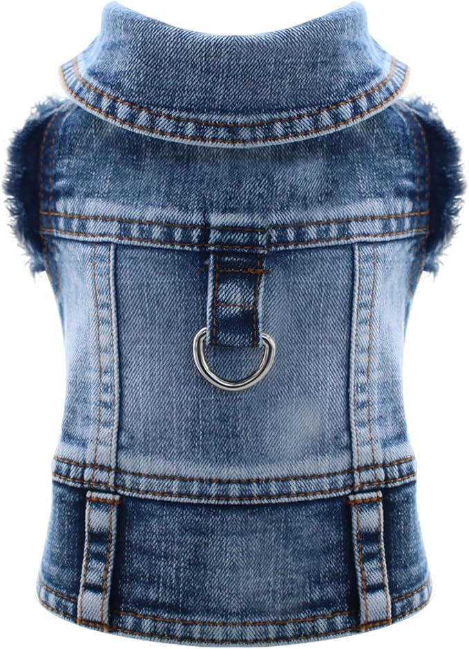 Cool Dog Jean Jacket Vest with D-Ring Blue Denim Dogs Outfits by DOGGYZSTYLE
