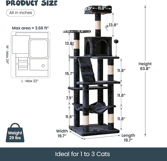 MWPO 63.8 inches Multi-Level Cat Tree - Image 6