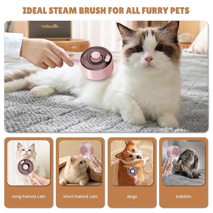 Cat Steam Brush, Cat Brushes for Indoor Cats, 4 In 1Spritz Spray Defur Comb - Image 7