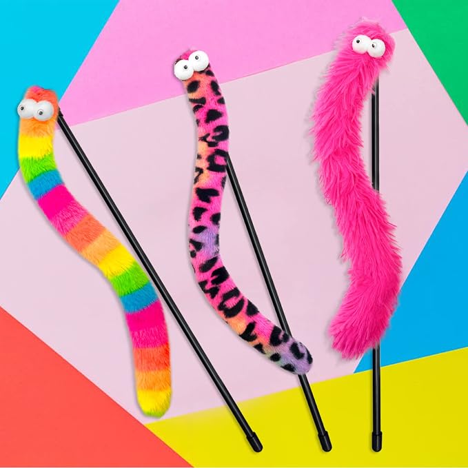 3 Pack Cat Wand Toy, Rainbow Cat Feather Toys - Image 4