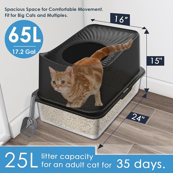Top Entry Cat Litter Box with Lid, Stainless Steel Extra Large Enclosed Cats - Image 3