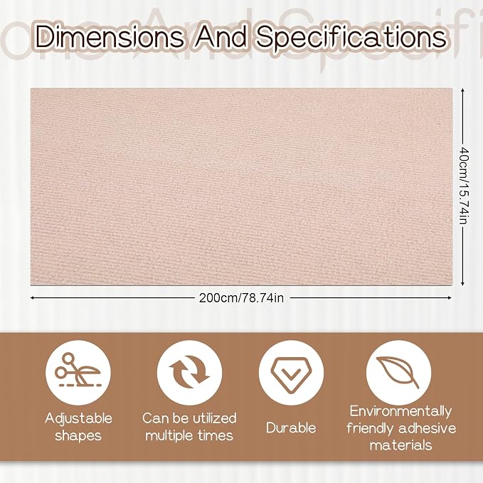 Cat Scratching Carpet Mat, 78.7 x 15.8 Inch Trimmable Self-Adhesive Scratch - Image 2