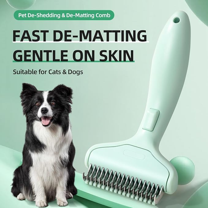 Pet Grooming Combo Tool for Cats and Dogs, Deshedding and Dematting Rake - Image 3