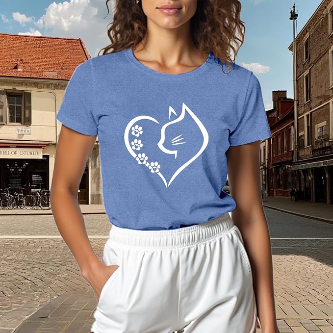 Cat Shirts for Women Cat Mom Tshirts Pet Lover Shirt Cats Paw Print Tee Tops - Image 4
