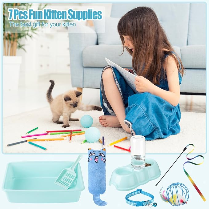 7 Pcs Small Cat Kitten Starter Kit Cat Litter Box - Image 7