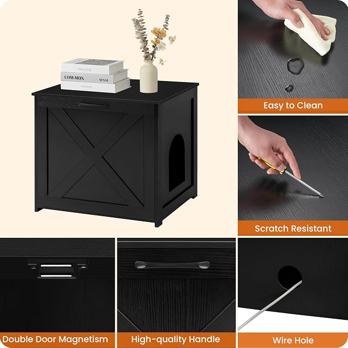 Dwanton Cat Litter Box Furniture Hidden, Cat Litter Box Enclosure, Reversible - Image 6