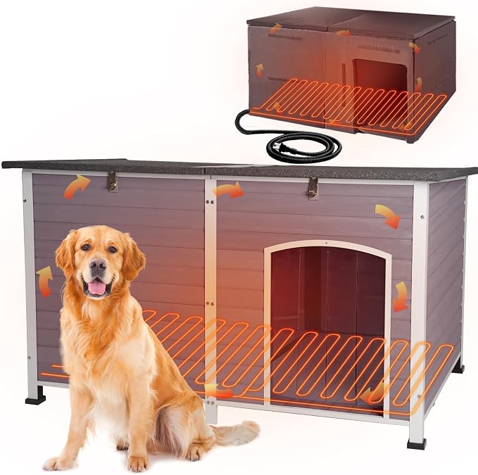 Heated Dog House with Electric Heating Pad Extra Large 59.1" Outdoor & Indoor by Aivituvin