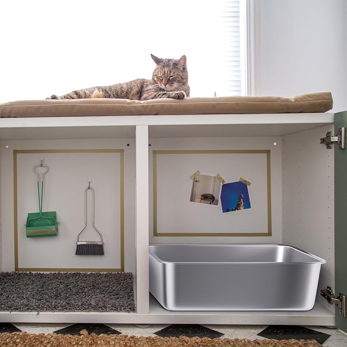 Stainless Steel Litter Box 2 Pack, Non Stick No Smell Cat Litterbox - Image 6