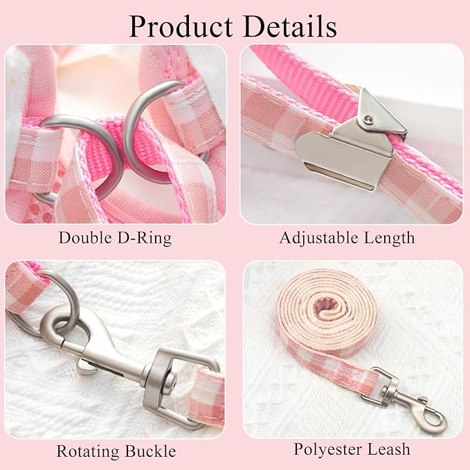 Dog Harness and Leash Set with Angle Wings, Pet Adjustable Mesh Vest Harness - Image 3