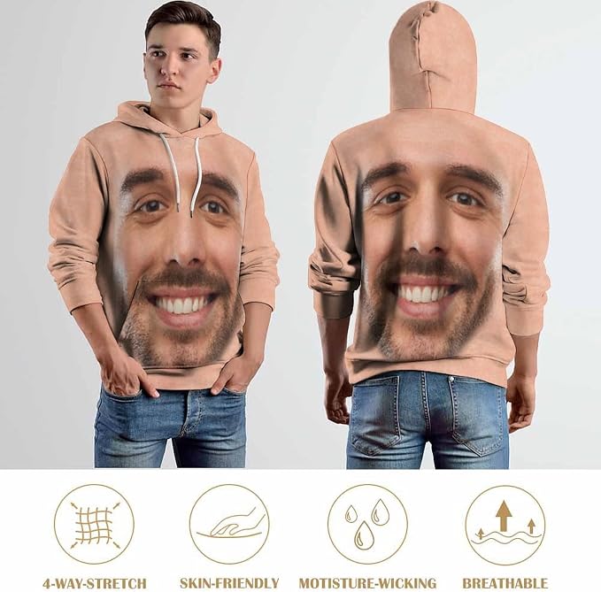 Artsadd Custom Face Unisex athletic Pockets Sweatshirt Loose Hoodie Custom - Image 6
