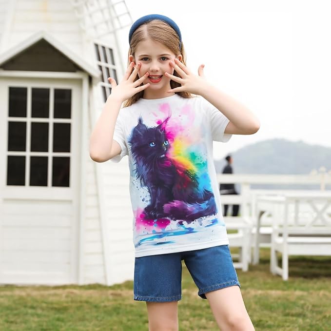 Funnycokid Girls Shirts Cat T Shirt Size 5-12 Clothes - Image 2