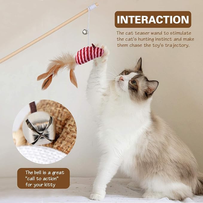 3-Pack Cat Wand Toys, 16-Inch Natural Wooden Teaser Wand - Image 5