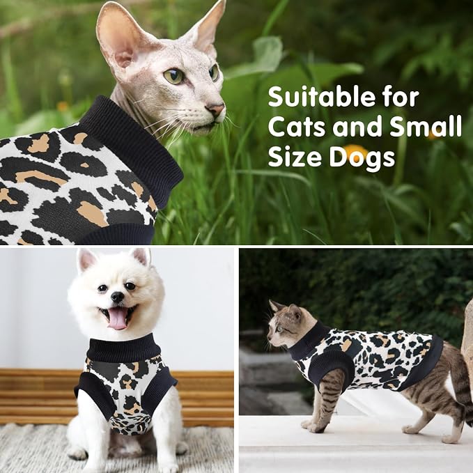 Idepet Cat Clothes Kitten Sweater Soft Kitten Shirt Cute Leopard Print Kitty - Image 2