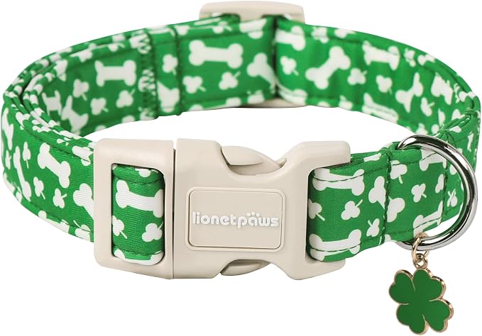 Lionet Paws St. Patrick Dog Collar- Cute Clover Bone Green Dog Collars by lionetpaws