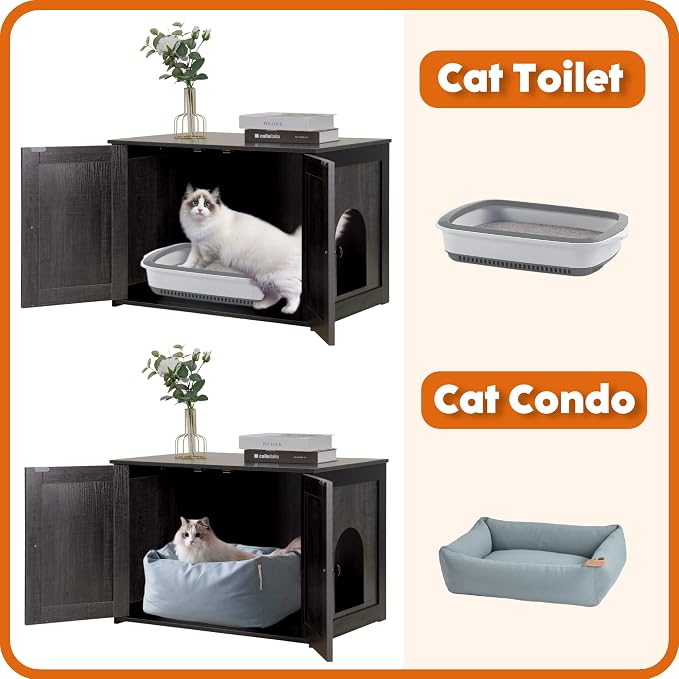 Dwanton Litter Box Enclosure, Cat Litter Box Furniture Hidden, Reversible - Image 7