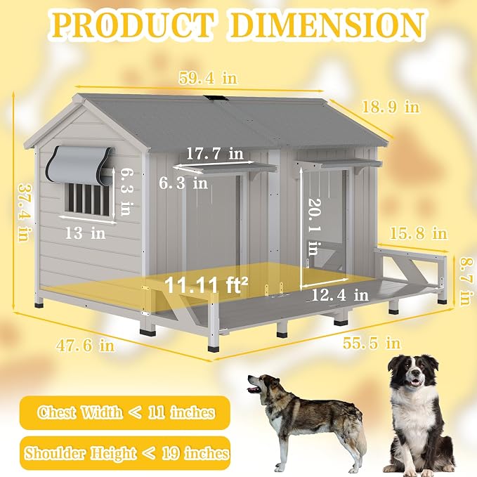 PetsCosset 59.4" L Large Dog House Outdoor & Indoor, Fir Wood Dog Kennel - Image 7