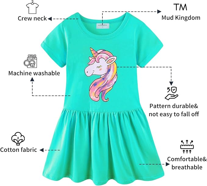 Mud Kingdom Little Girls Dresses Cotton Summer Holiday Cute Cat Dress Short - Image 2