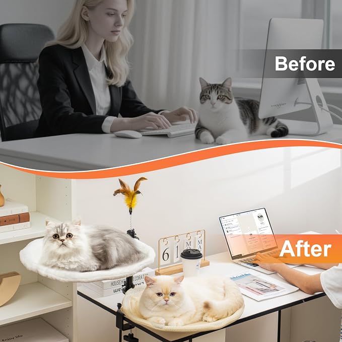 Uross Cat Desk Bed- Double Layers Adjustable Height 360 Rotation Cat Desk Perch - Image 4
