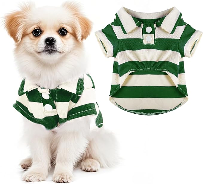 Dog Shirt Polo Shirt Striped Collar Puppy Clothes Summer Button Up Pet Clothes by Pistha