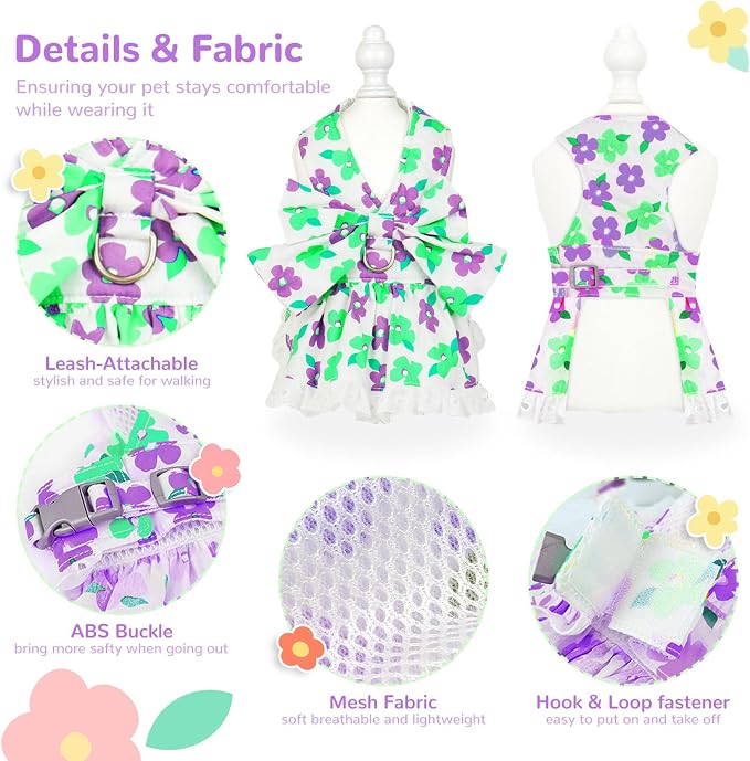 Dog Harness Dress Leash Set for Small Dog Summer Clothes Girl Female Puppy Cats - Image 6