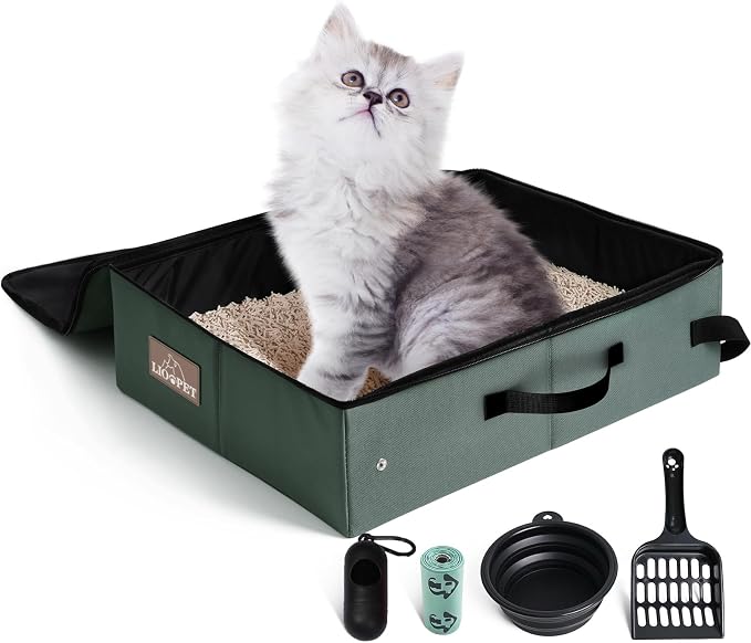 Portable Litter Box for Cats Kitten Foldable Travel Litter Box by LIOOPET