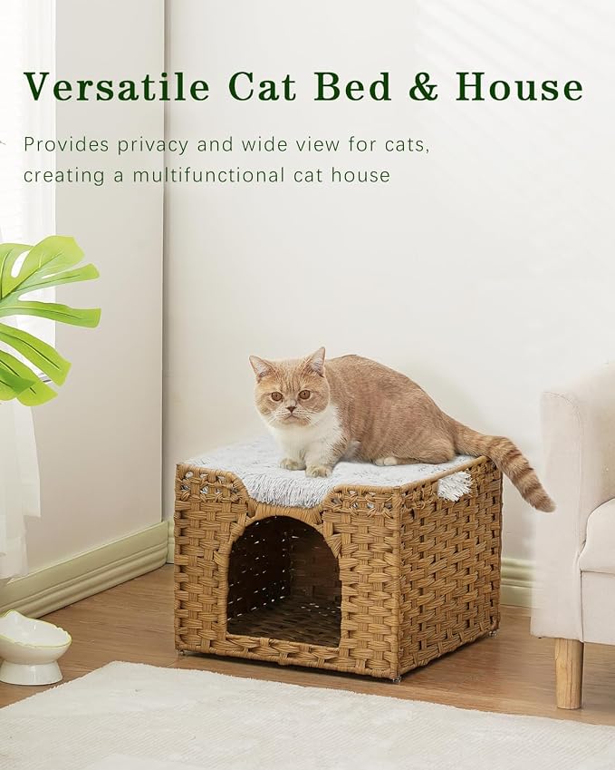 Cat Beds Indoor Kitten House, Handwoven Rattan Cat Cave Pet Cube, Large Cat - Image 7