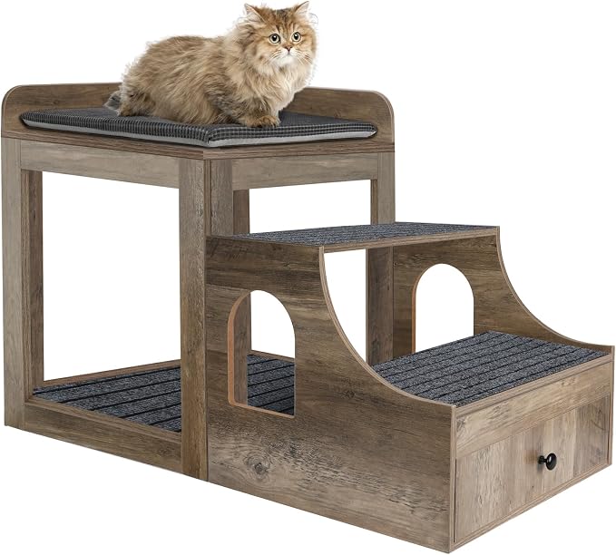 Cat Window Perch with Removable Stairs, Large Pet Bunk Bed with Drawer and by SEPTBOT