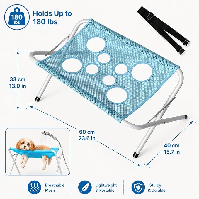Pet Dog Bath Hammock, Cat Shower Grooming Table Hammock with Foldable Stand - Image 8