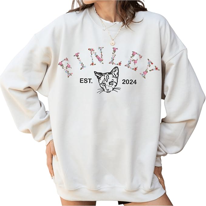 NAZENTI Floral Custom Embroidered Dog Sweatshirt, Dog Mom Sweatshirt, Custom - Image 5