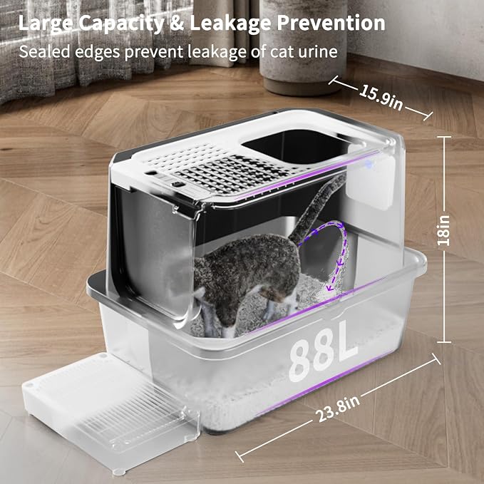 RIZZARI Stainless Steel Cat Litter Box, Odorless Enclosed Litter Box - Image 2